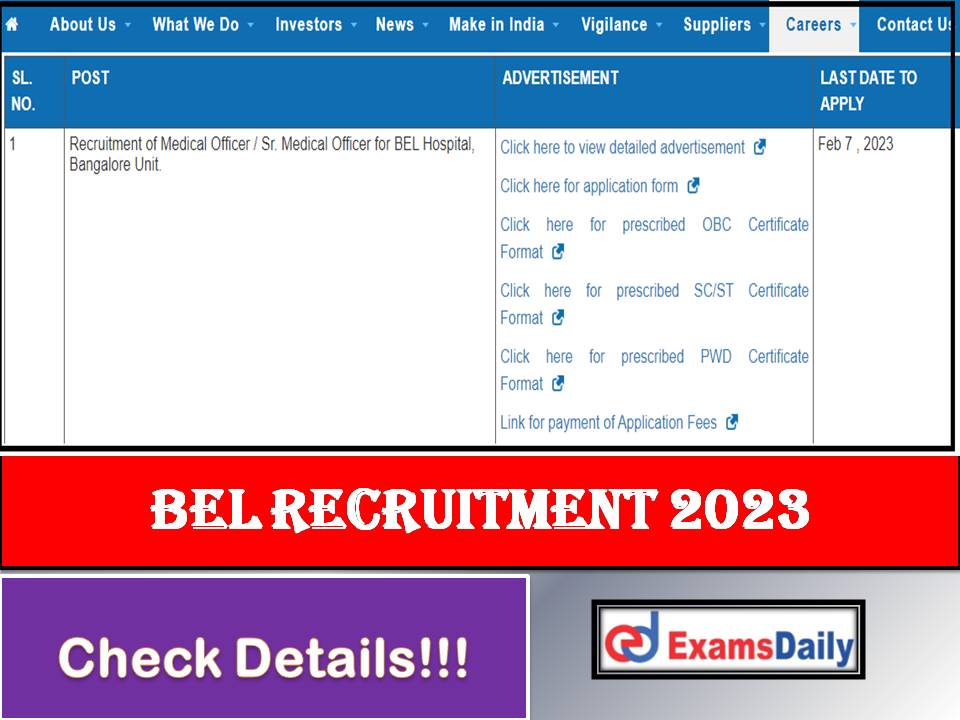 BEL Medical Officer Recruitment 2023 Out – Salary up to 1,60,000/- | Check How to Apply!!!