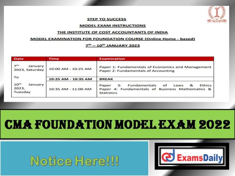 CMA Foundation Model Exam Date 2022 Out Check ICMAI Exam Instruction