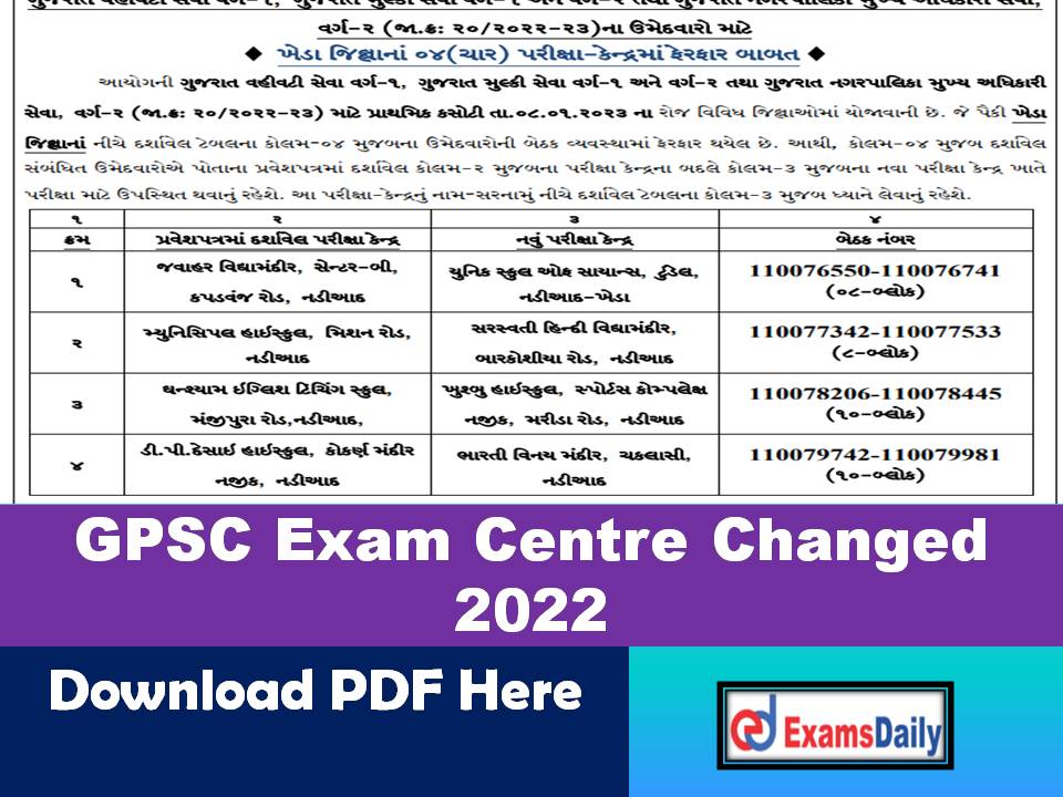 Gujarat Administrative Service Exam 2022 Centre Changed – Check Details for Civil & Municipal Chief Officer Class 1 & 2 @ GPSC!!!
