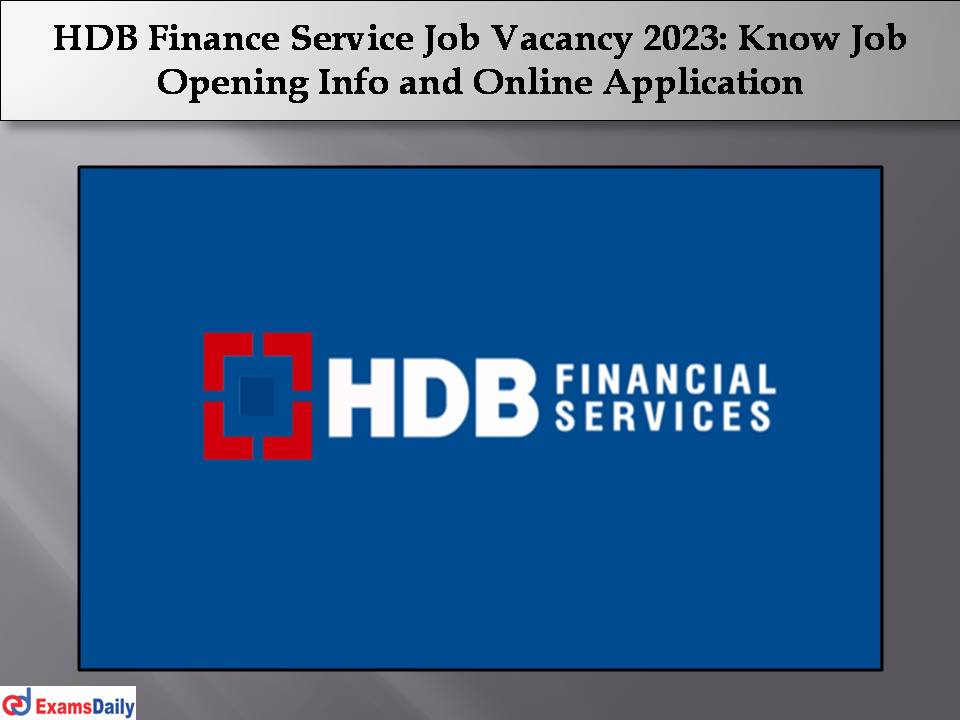 HDB Finance Service Job Vacancy 2023