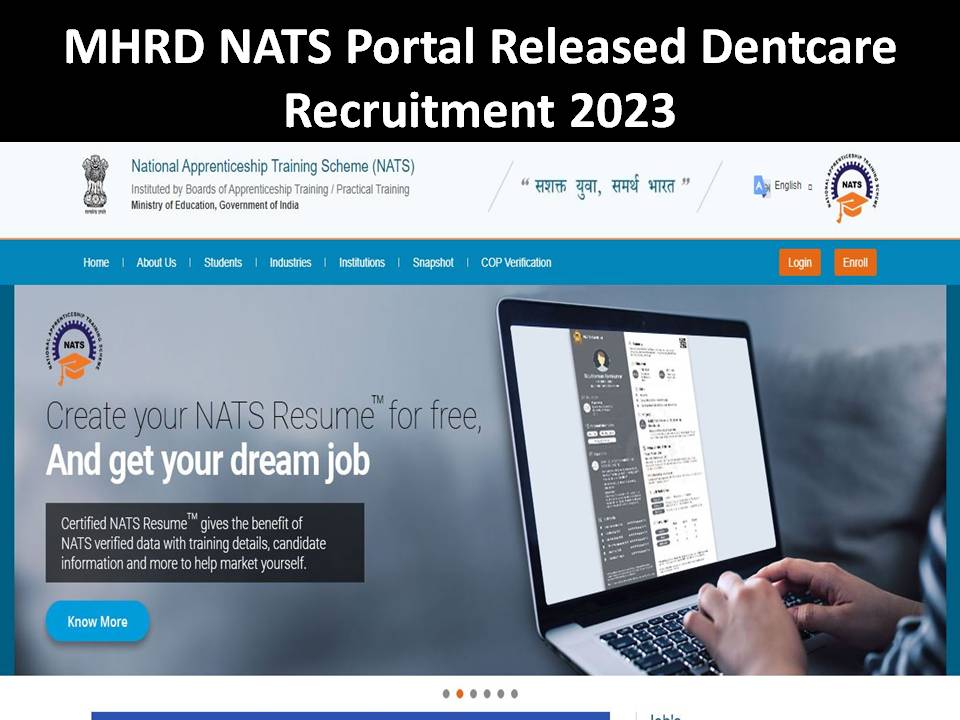 MHRD NATS Portal Released Dentcare Recruitment 2023
