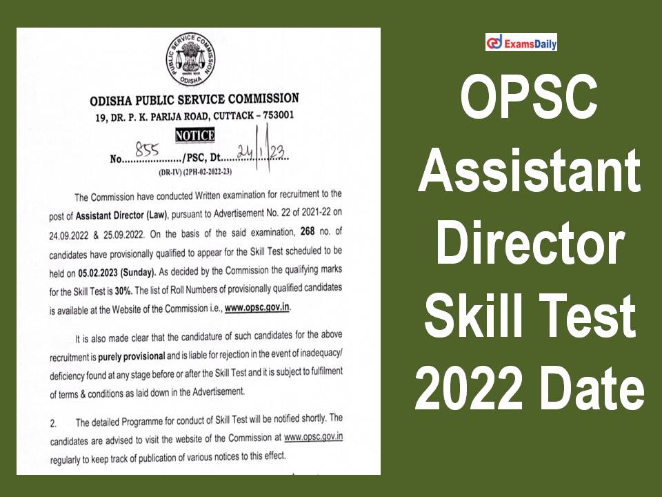 OPSC Assistant Director Skill Test 2022 Date