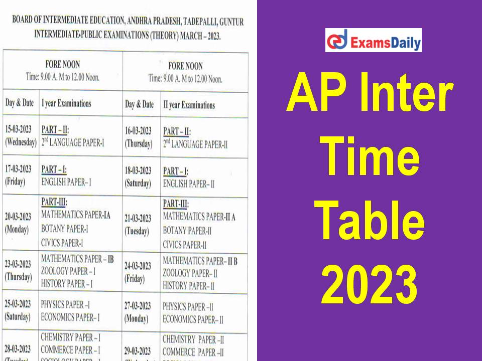 AP Inter Time Table 2023