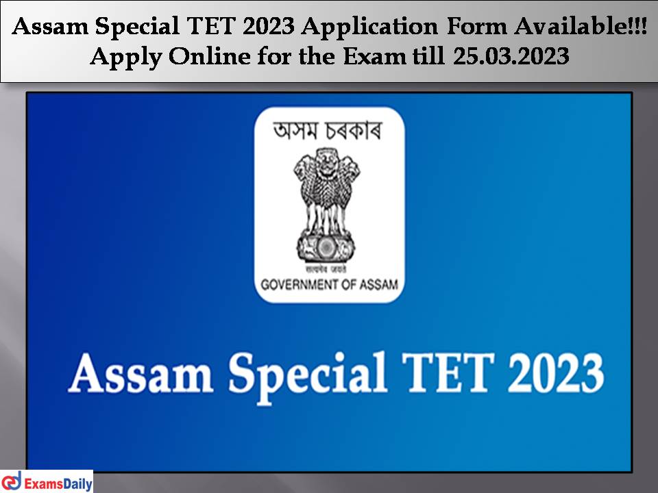 Assam Special TET 2023 Application Form
