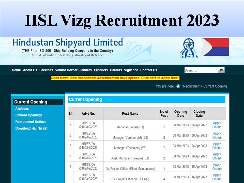 HSL Vizg Recruitment 2023