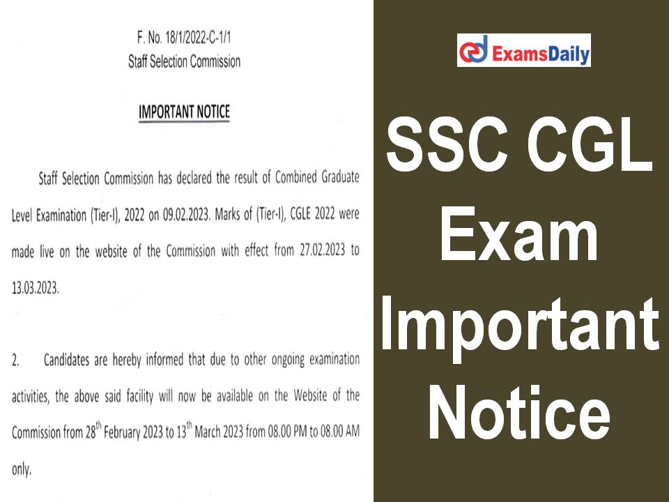 SSC CGL Exam Important Notice_