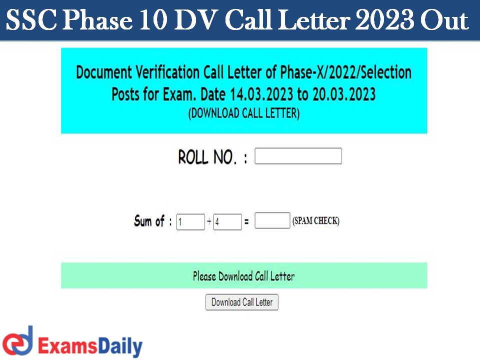 SSC Phase 10 DV Call Letter 2023 Out