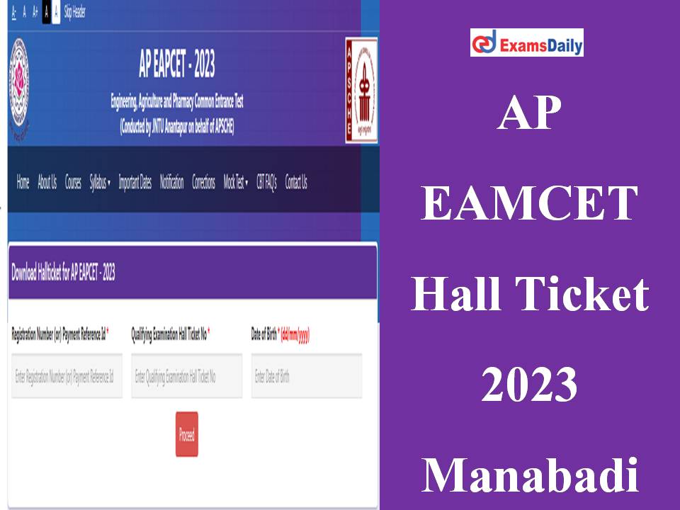 AP EAMCET Hall Ticket 2023 Manabadi Released Download APSCHE EAPCET