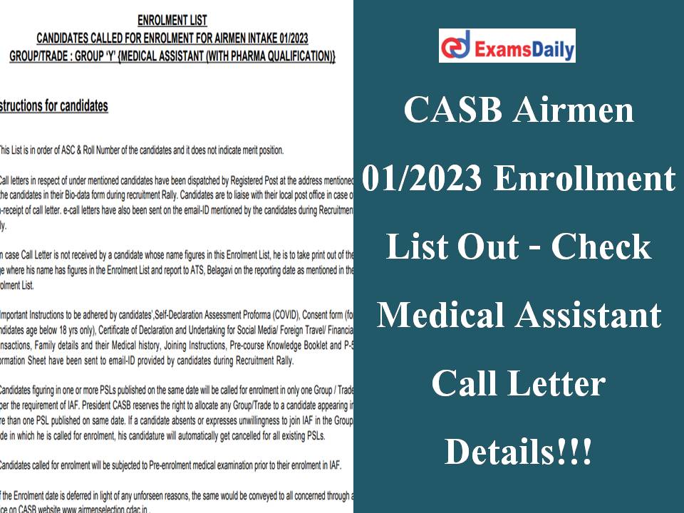 CASB Airmen 01/2023 Enrollment List Out - Check Medical Assistant Call Letter Details!!!
