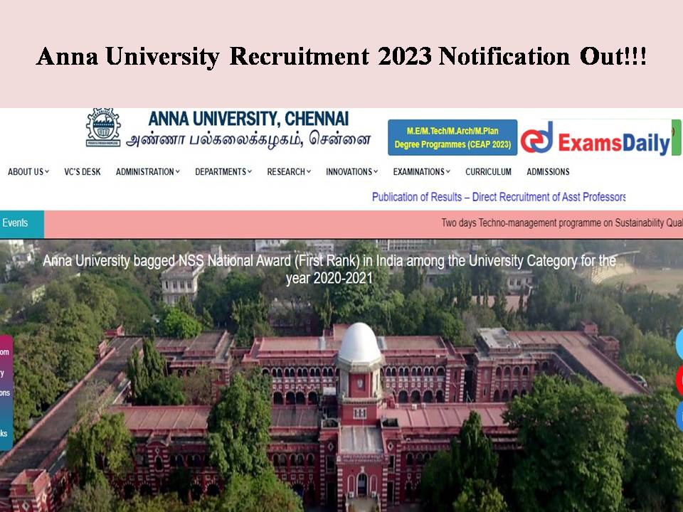 Anna University Recruitment 2023 Notification Out
