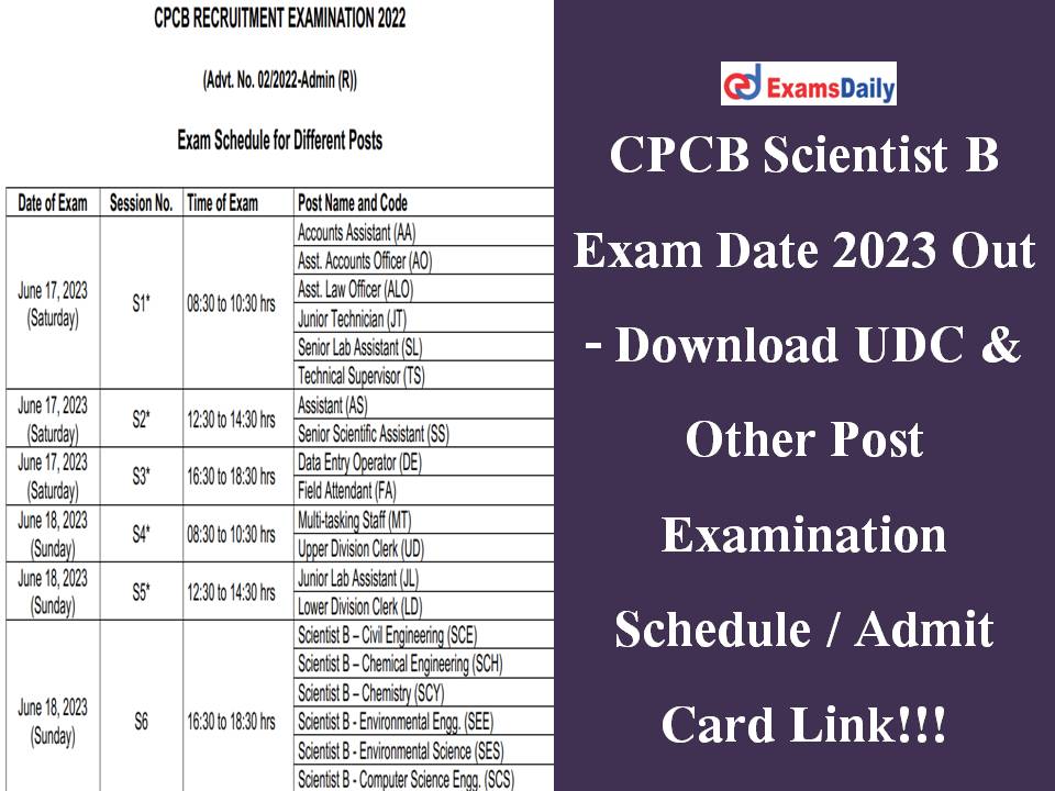 CPCB Scientist B Exam Date 2023 Out