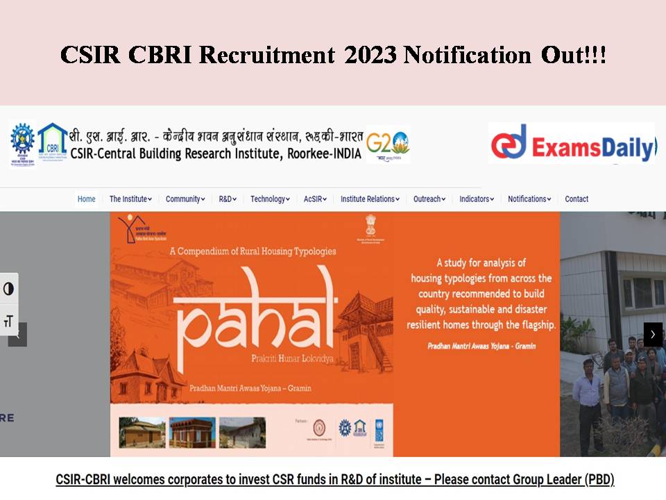 CSIR CBRI Recruitment 2023 Notification Out – Pay Scale Rs. 50,000+ Per Month!!!