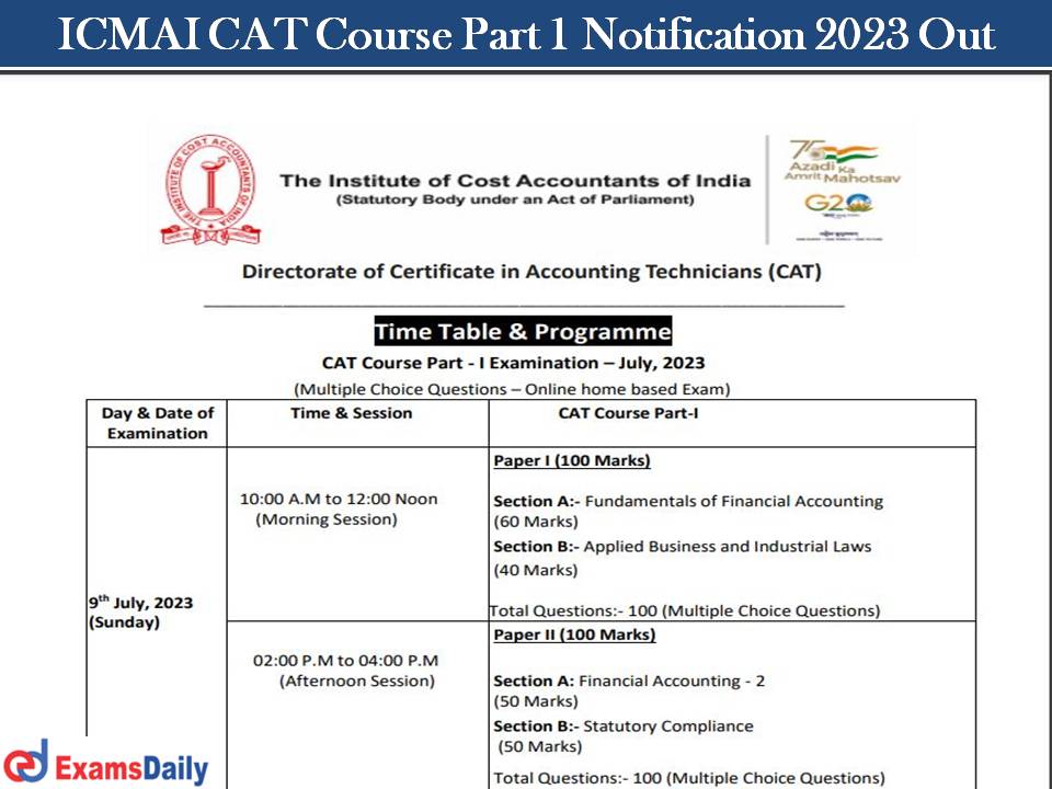 ICMAI CAT July Notification 2023 Out