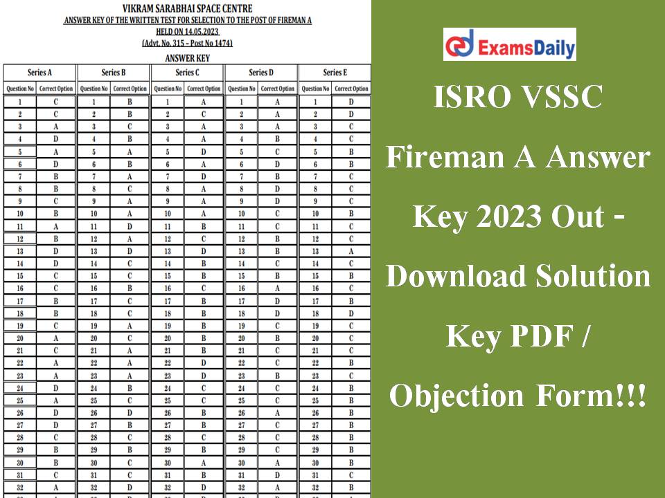 ISRO VSSC Fireman A Answer Key 2023 Out