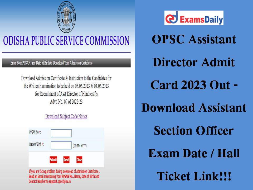 OPSC Assistant Director Admit Card 2023 Out