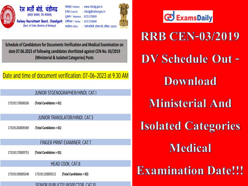 RRB CEN-032019 DV Schedule Out