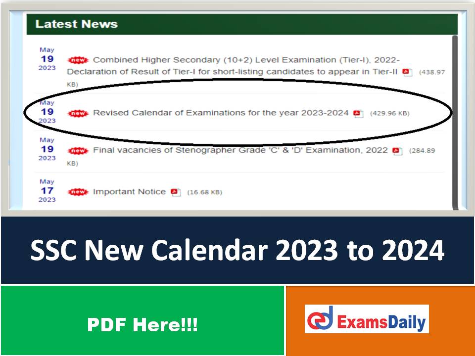 SSC New Calendar 2023 to 2024 PDF Out – Download Revised Upcoming Exam Dates & Notification Date!!!
