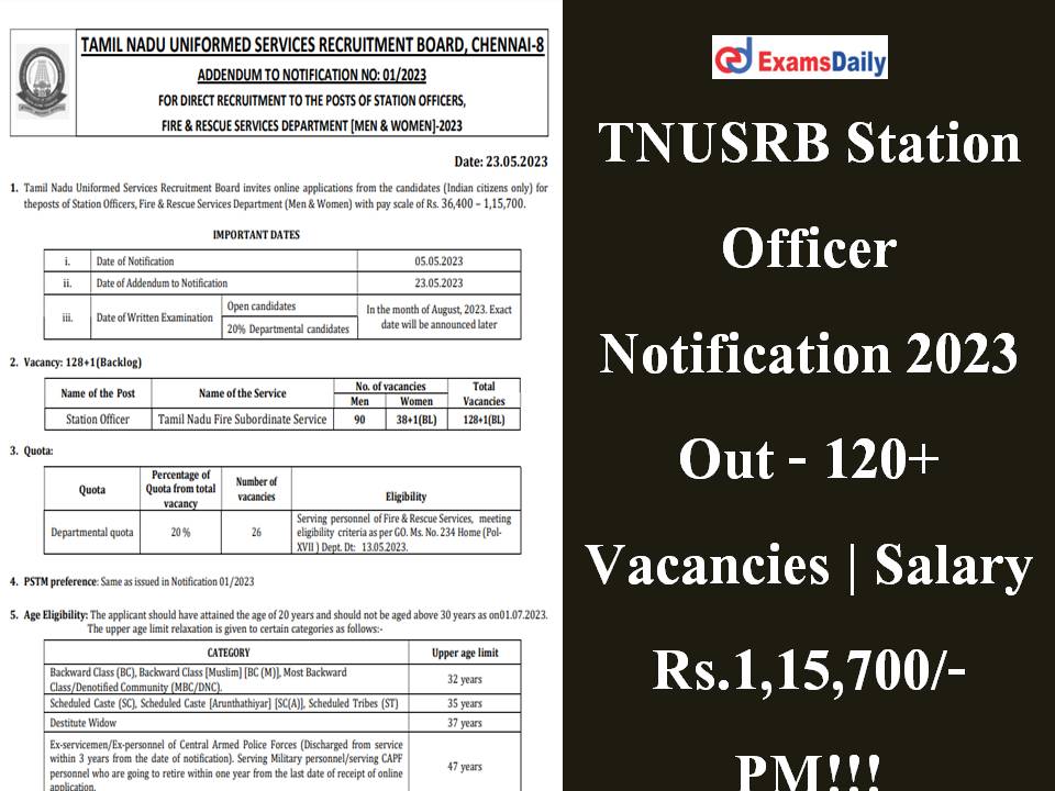 TNUSRB Station Officer Notification 2023 Out
