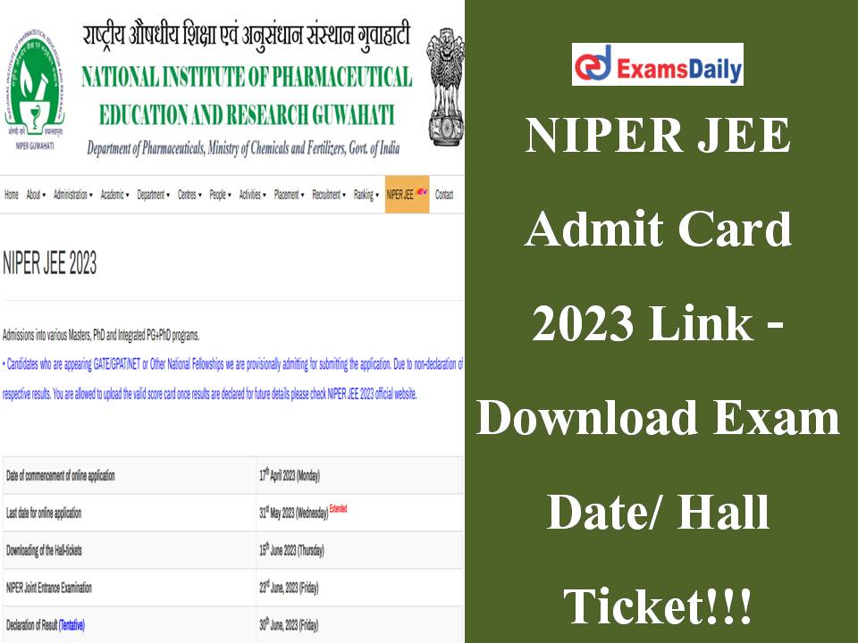NIPER JEE Admit Card 2023 Link