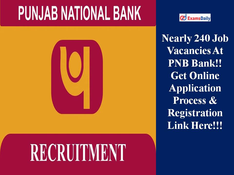 Nearly 240 Job Vacancies At PNB Bank!! Get Online Application Process & Registration Link Here!!!