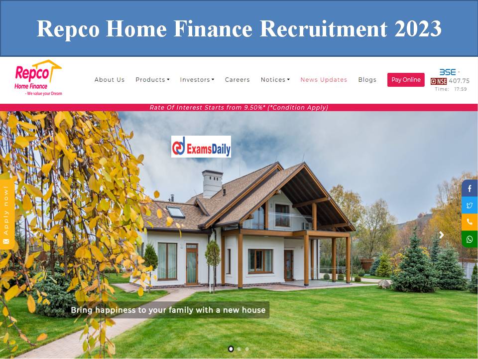 Repco Home Finance Recruitment 2023 Notification