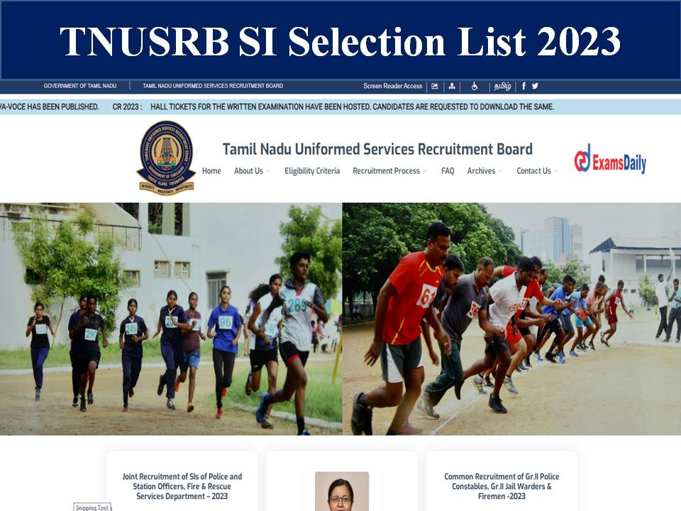 TNUSRB SI Selection List 2023