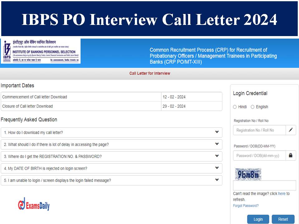 IBPS PO Interview Call Letter 2024 Out – Download Link for CRP XIII MT Personal Interaction Admit Card PD!!